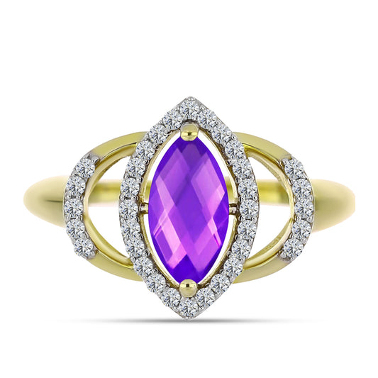 Inel din Argint 925 Placat cu Aur ( 3 grame ) cu Agat Violet și Topaz Alb 1.22 Carate