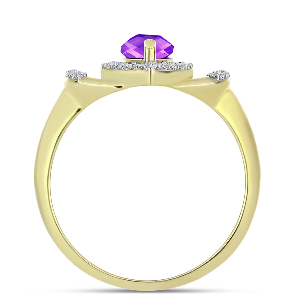 Inel din Argint 925 Placat cu Aur ( 3 grame ) cu Agat Violet și Topaz Alb 1.22 Carate 2 