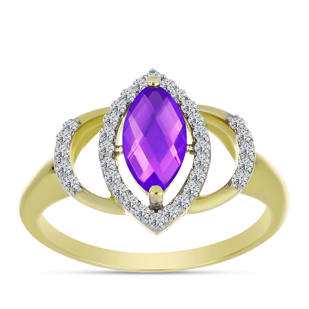 Inel din Argint 925 Placat cu Aur ( 3 grame ) cu Agat Violet și Topaz Alb 1.22 Carate
