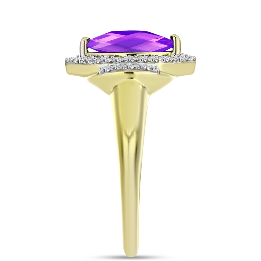 Inel din Argint 925 Placat cu Aur ( 3 grame ) cu Agat Violet și Topaz Alb 1.22 Carate 4 