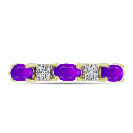 Inel din Argint 925 Placat cu Aur ( 1.92 grame ) cu Agat Violet și Topaz Alb 0.74 Carate
