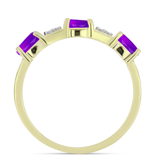 Inel din Argint 925 Placat cu Aur ( 1.92 grame ) cu Agat Violet și Topaz Alb 0.74 Carate