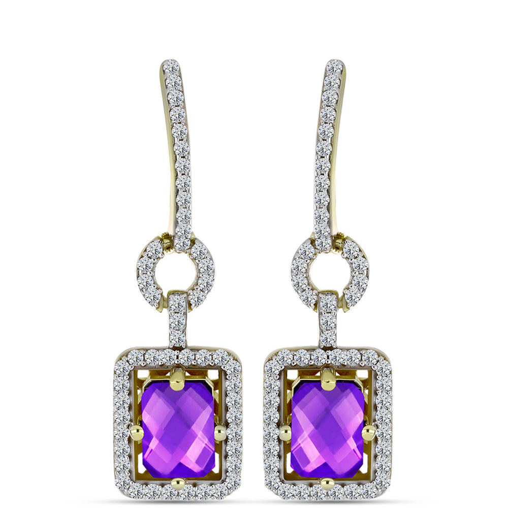 Cercei din Argint 925 Placat cu Aur ( 4.66 grame ) cu Agat Violet și Topaz Alb 2.37 Carate 1 