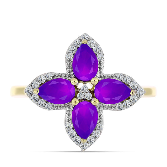 Inel din Argint 925 Placat cu Aur ( 3.07 grame ) cu Agat Violet și Topaz Alb 1.72 Carate