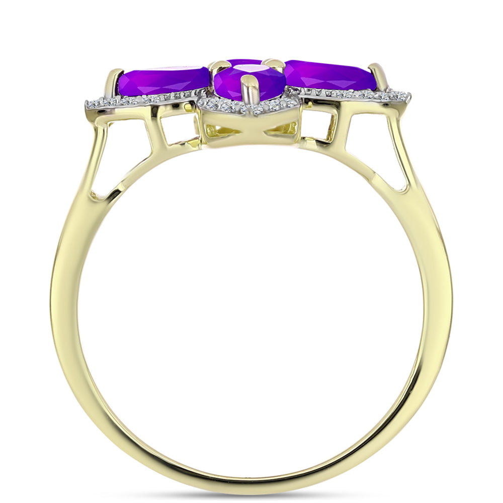 Inel din Argint 925 Placat cu Aur ( 3.07 grame ) cu Agat Violet și Topaz Alb 1.72 Carate 2 