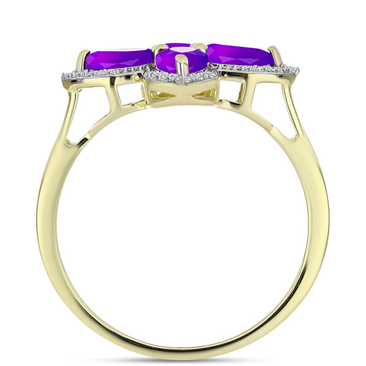 Inel din Argint 925 Placat cu Aur ( 3.07 grame ) cu Agat Violet și Topaz Alb 1.72 Carate