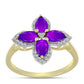 Inel din Argint 925 Placat cu Aur ( 3.07 grame ) cu Agat Violet și Topaz Alb 1.72 Carate