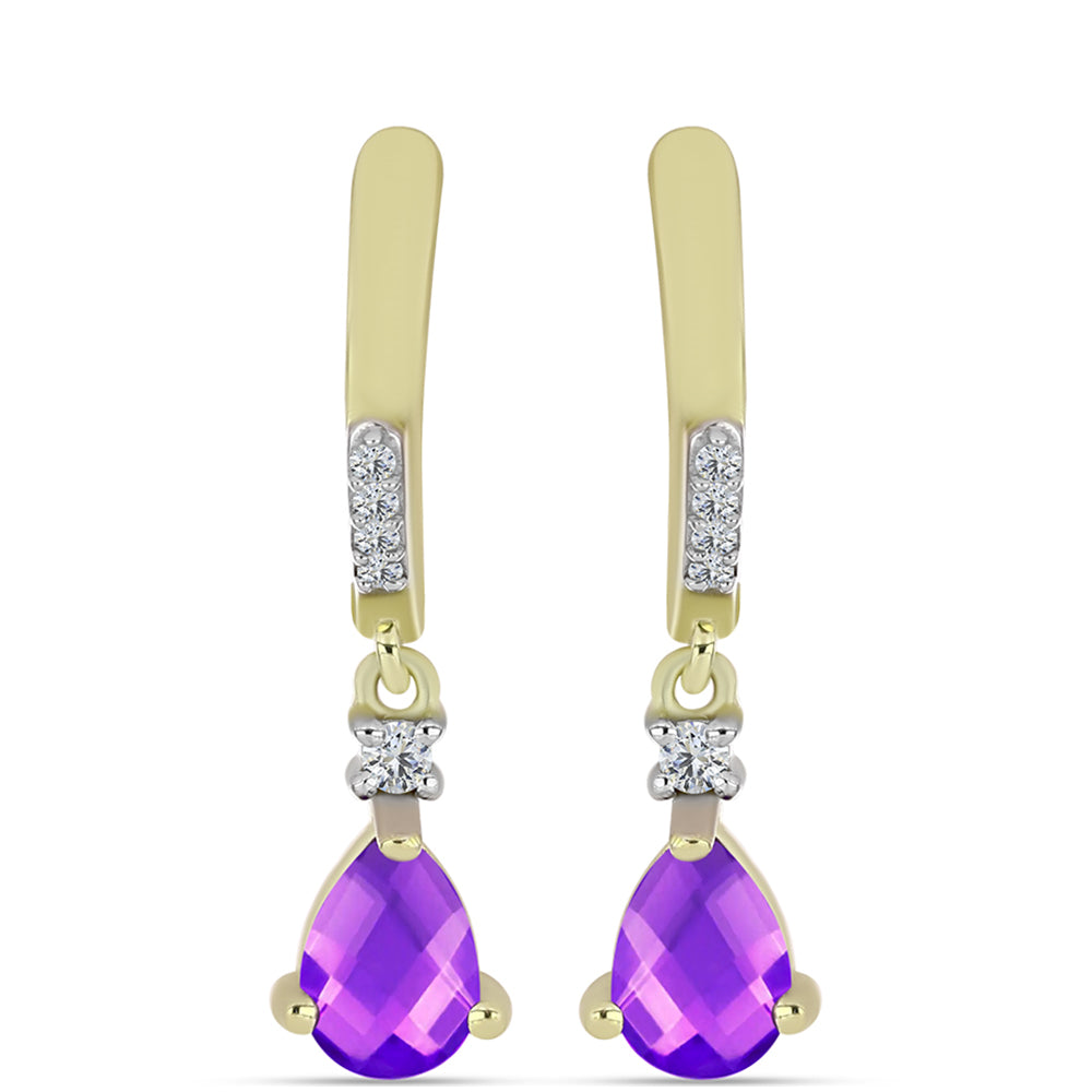 Cercei din Argint 925 Placat cu Aur ( 3.2 grame ) cu Agat Violet și Topaz Alb 1.47 Carate 1 