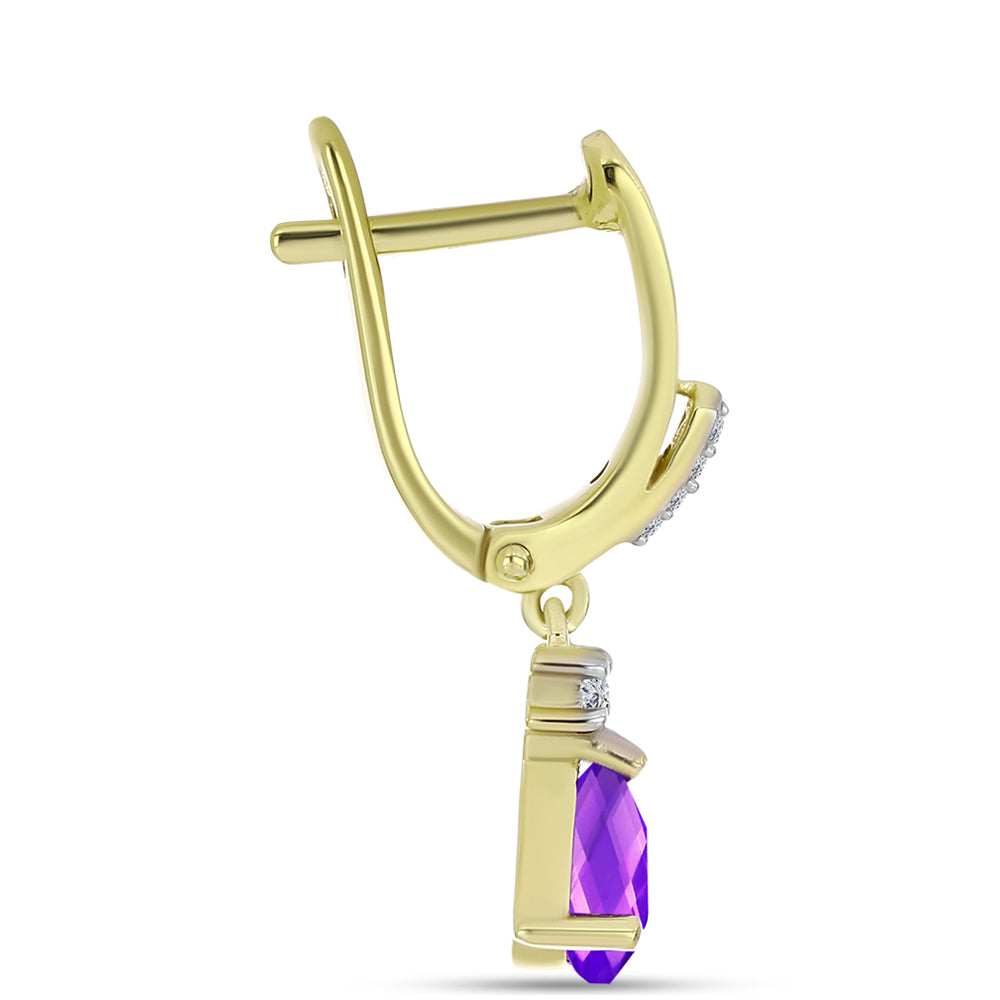 Cercei din Argint 925 Placat cu Aur ( 3.2 grame ) cu Agat Violet și Topaz Alb 1.47 Carate 2 