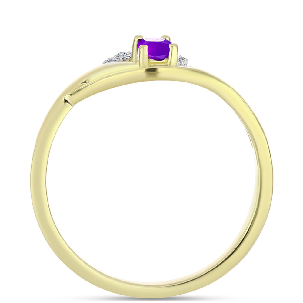 Inel din Argint 925 Placat cu Aur ( 1.86 grame ) cu Agat Violet și Topaz Alb 0.28 Carate 2 