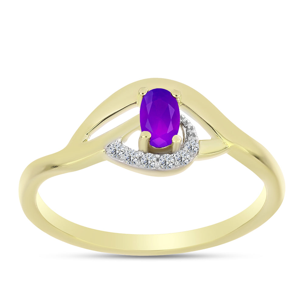 Inel din Argint 925 Placat cu Aur ( 1.86 grame ) cu Agat Violet și Topaz Alb 0.28 Carate 3 