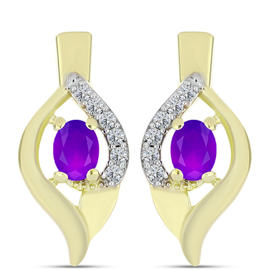 Cercei din Argint 925 Placat cu Aur ( 3.17 grame ) cu Agat Violet și Topaz Alb 0.38 Carate