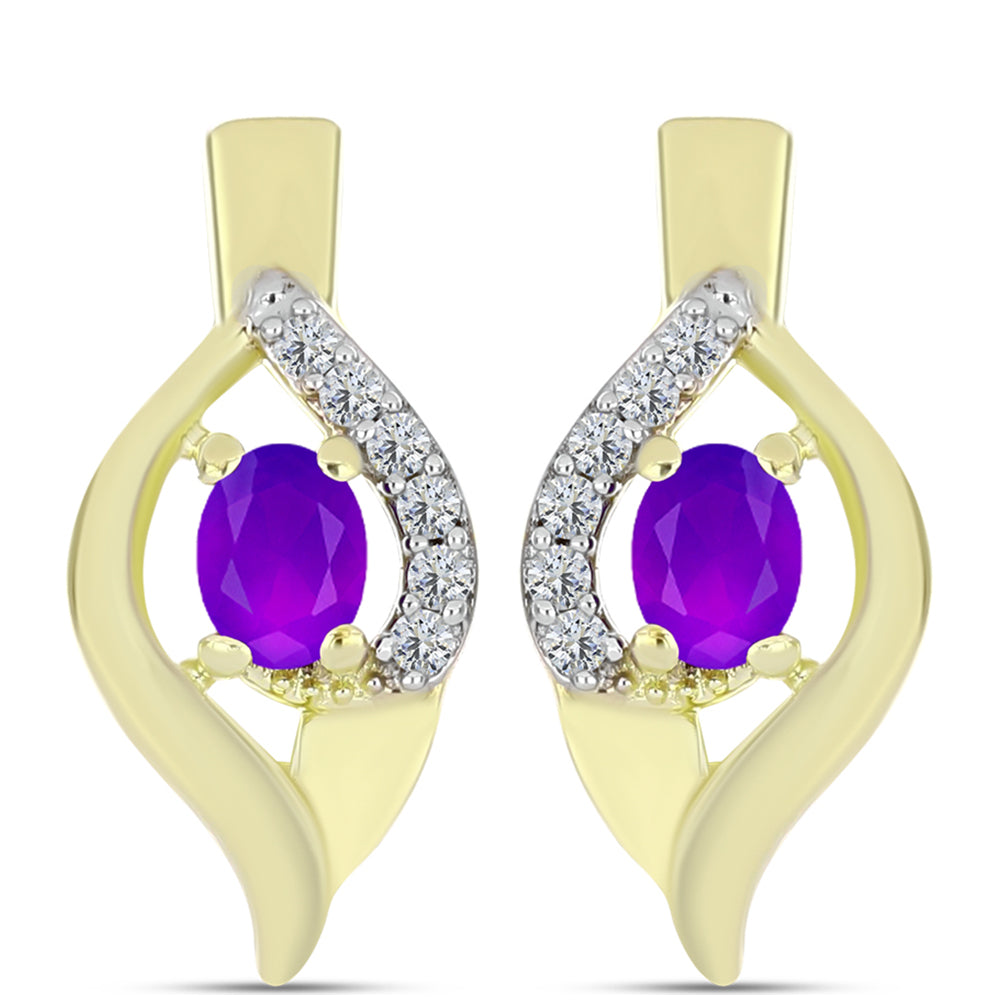 Cercei din Argint 925 Placat cu Aur ( 3.17 grame ) cu Agat Violet și Topaz Alb 0.38 Carate