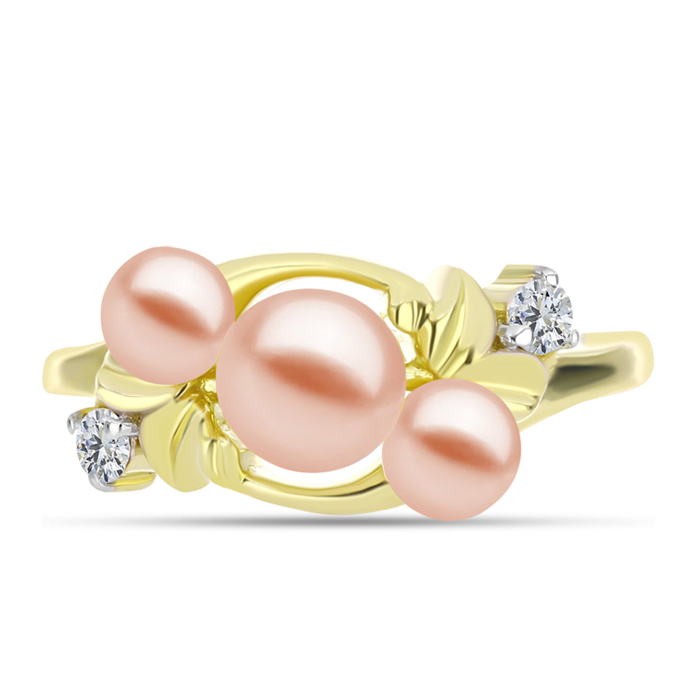 Inel din Argint 925 Placat cu Aur ( 3.35 grame ) cu Perlă de Apă Dulce Piersică și Topaz Alb 2.41 Carate 1 