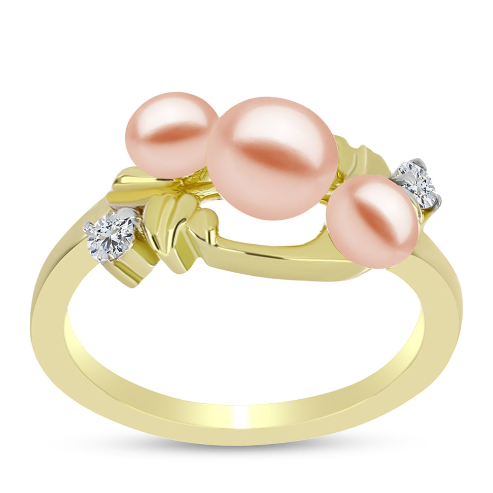 Inel din Argint 925 Placat cu Aur ( 3.35 grame ) cu Perlă de Apă Dulce Piersică și Topaz Alb 2.41 Carate 3 