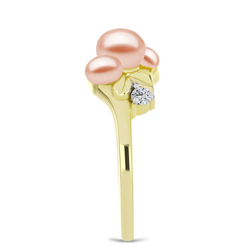 Inel din Argint 925 Placat cu Aur ( 3.35 grame ) cu Perlă de Apă Dulce Piersică și Topaz Alb 2.41 Carate