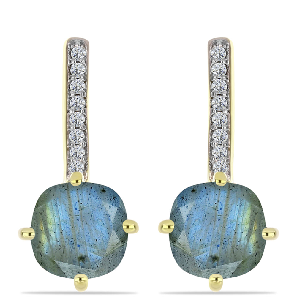 Cercei din Argint 925 Placat cu Aur ( 3.48 grame ) cu Labradorit și Topaz Alb 2.85 Carate 1 