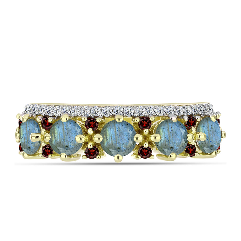 Inel din Argint 925 Placat cu Aur ( 3.64 grame ) cu Labradorit și Granat Barton 1.58 Carate