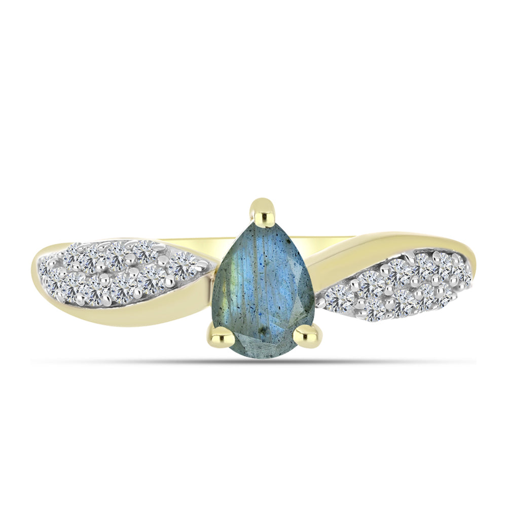 Inel din Argint 925 Placat cu Aur ( 2.24 grame ) cu Labradorit și Topaz Alb 1 Carate 1 