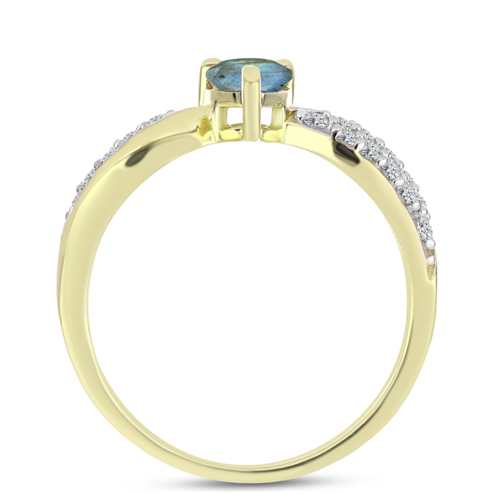 Inel din Argint 925 Placat cu Aur ( 2.24 grame ) cu Labradorit și Topaz Alb 1 Carate