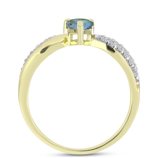 Inel din Argint 925 Placat cu Aur ( 2.24 grame ) cu Labradorit și Topaz Alb 1 Carate