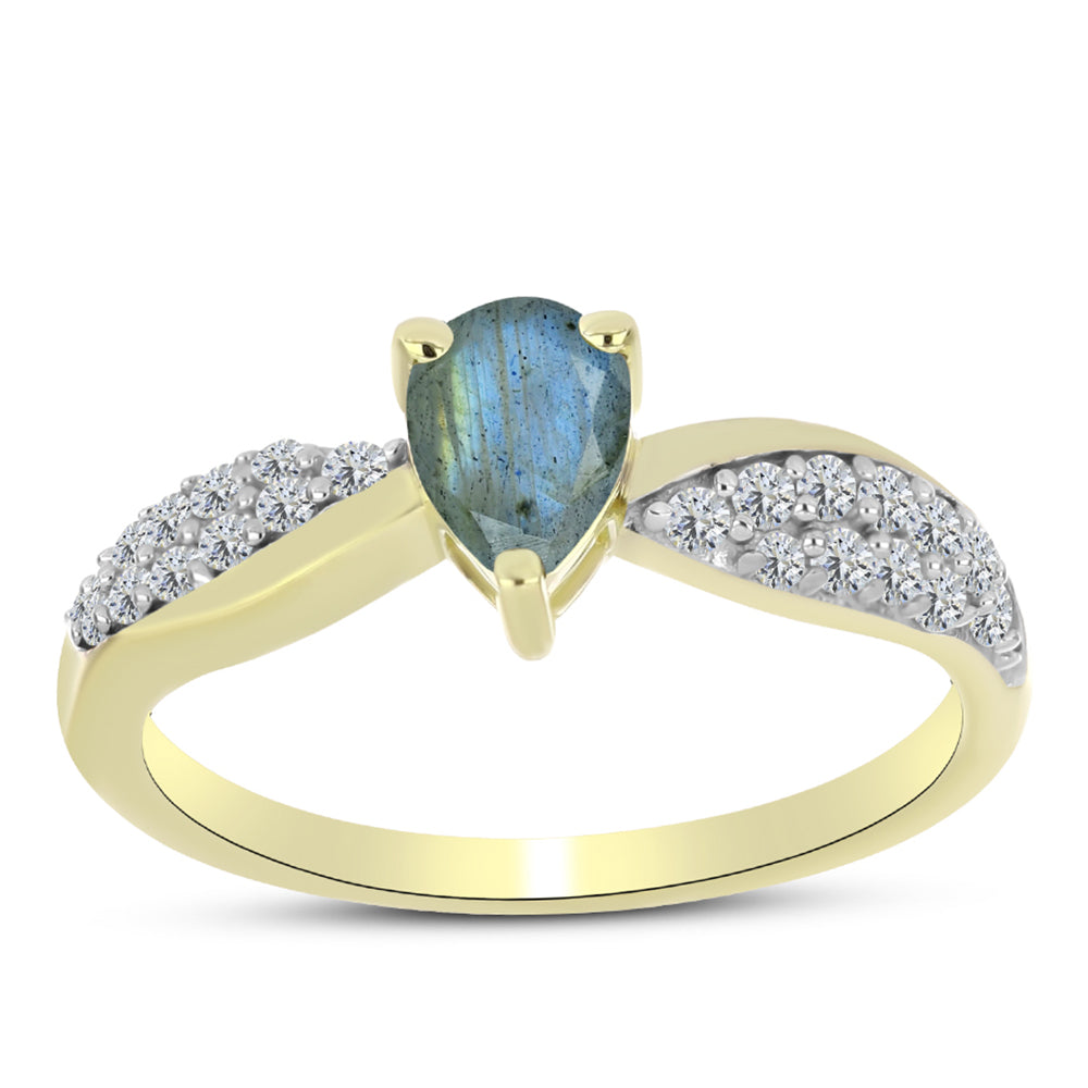 Inel din Argint 925 Placat cu Aur ( 2.24 grame ) cu Labradorit și Topaz Alb 1 Carate 3 