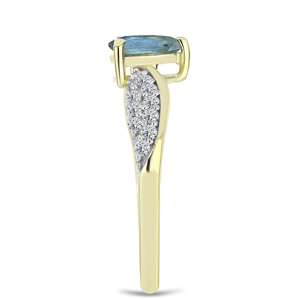 Inel din Argint 925 Placat cu Aur ( 2.24 grame ) cu Labradorit și Topaz Alb 1 Carate 4 
