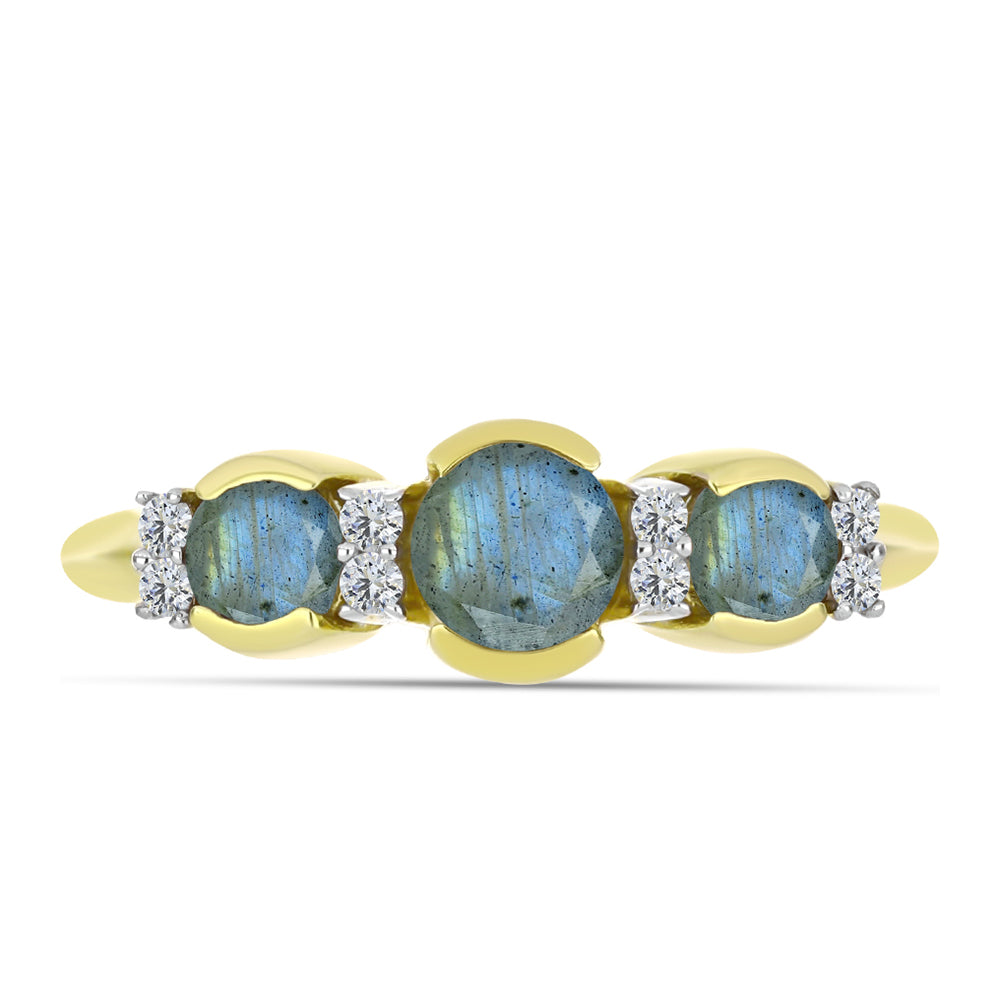 Inel din Argint 925 Placat cu Aur ( 2.34 grame ) cu Labradorit și Topaz Alb 1.2 Carate