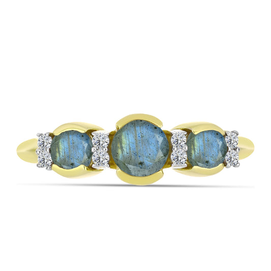 Inel din Argint 925 Placat cu Aur ( 2.34 grame ) cu Labradorit și Topaz Alb 1.2 Carate