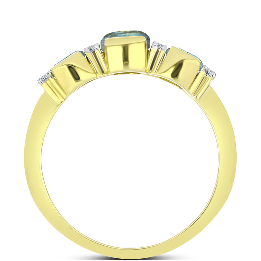 Inel din Argint 925 Placat cu Aur ( 2.34 grame ) cu Labradorit și Topaz Alb 1.2 Carate