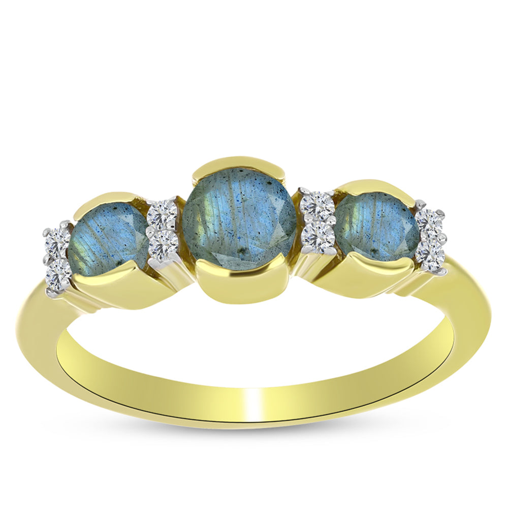 Inel din Argint 925 Placat cu Aur ( 2.34 grame ) cu Labradorit și Topaz Alb 1.2 Carate 3 