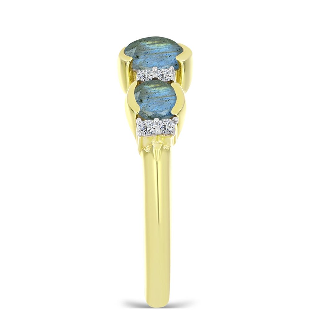 Inel din Argint 925 Placat cu Aur ( 2.34 grame ) cu Labradorit și Topaz Alb 1.2 Carate 4 