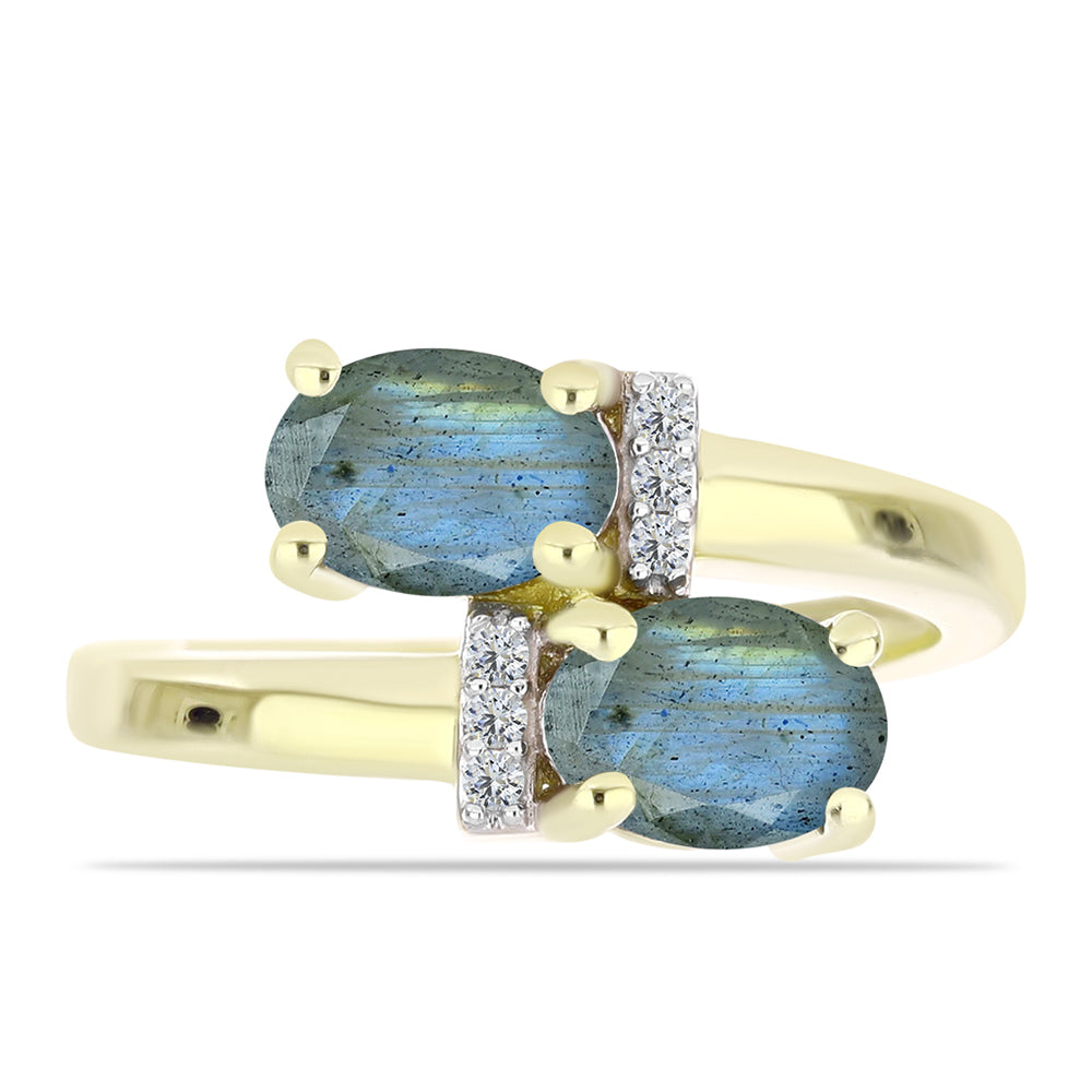 Inel din Argint 925 Placat cu Aur ( 3.01 grame ) cu Labradorit și Topaz Alb 1.7 Carate 1 