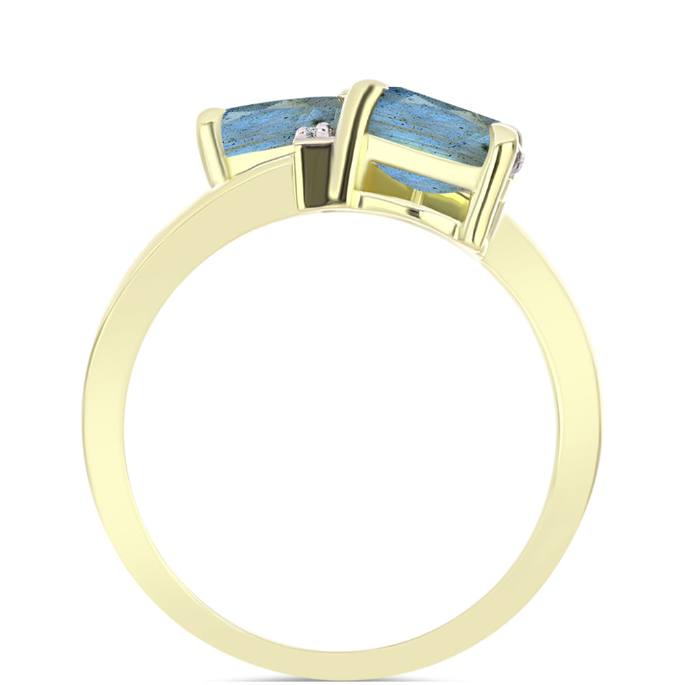 Inel din Argint 925 Placat cu Aur ( 3.01 grame ) cu Labradorit și Topaz Alb 1.7 Carate 2 