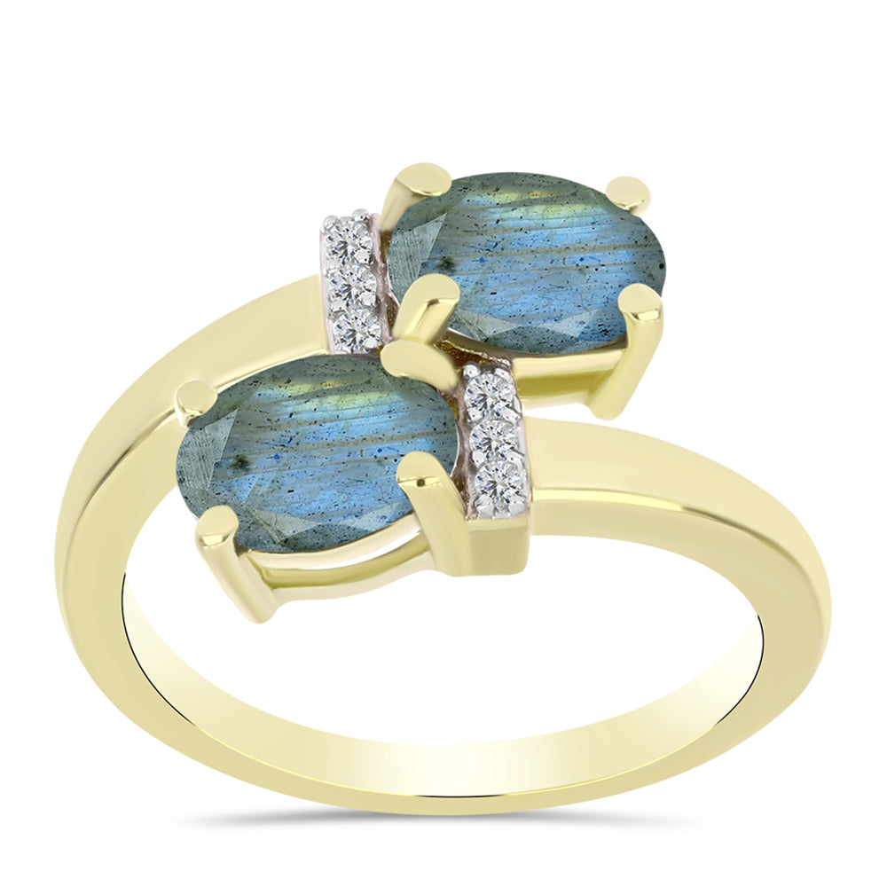 Inel din Argint 925 Placat cu Aur ( 3.01 grame ) cu Labradorit și Topaz Alb 1.7 Carate 3 