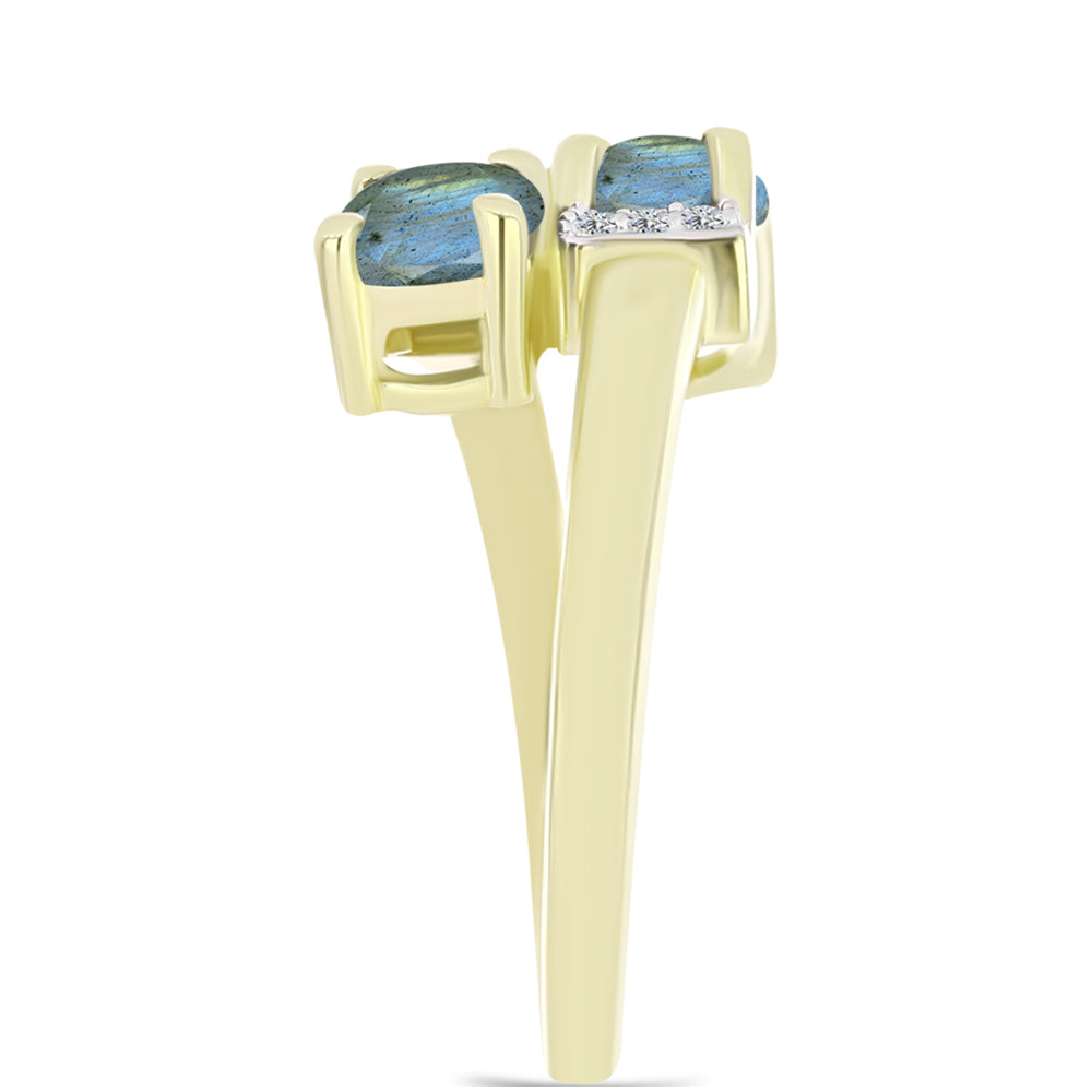 Inel din Argint 925 Placat cu Aur ( 3.01 grame ) cu Labradorit și Topaz Alb 1.7 Carate 4 