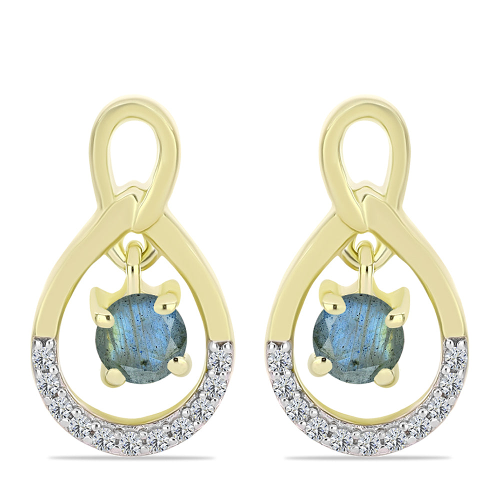Cercei din Argint 925 Placat cu Aur ( 3.6 grame ) cu Labradorit și Topaz Alb 0.68 Carate 1 