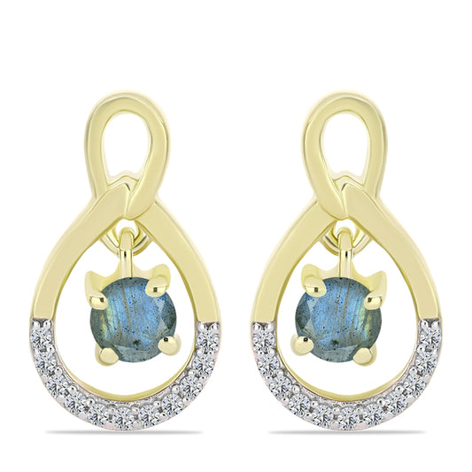 Cercei din Argint 925 Placat cu Aur ( 3.6 grame ) cu Labradorit și Topaz Alb 0.68 Carate