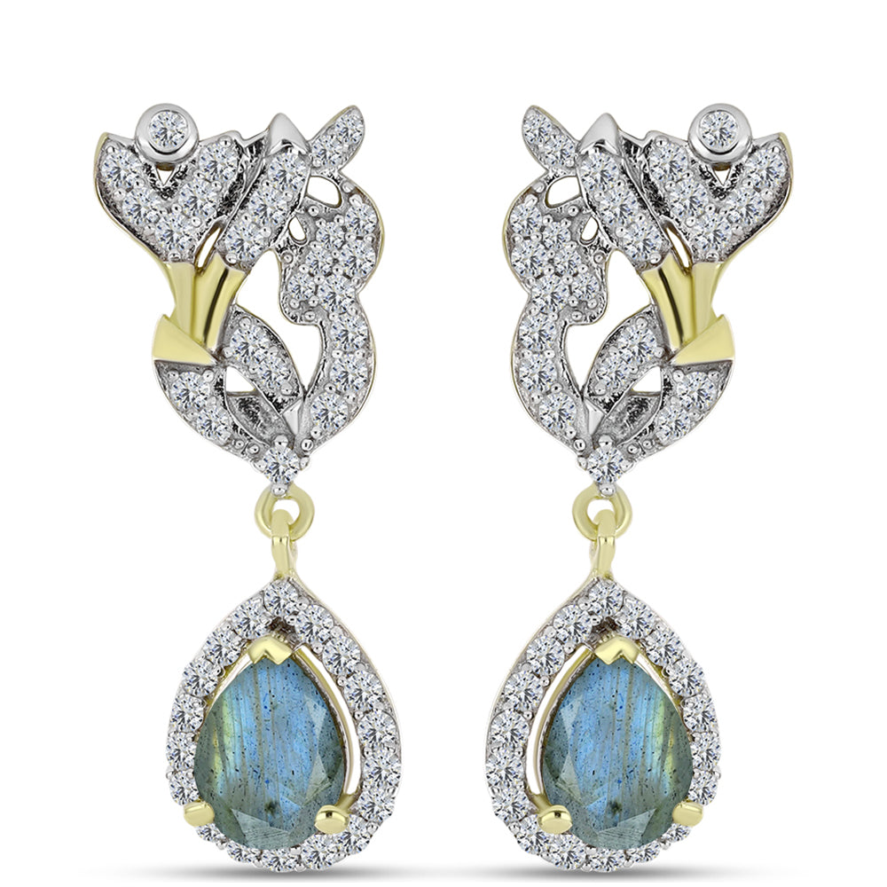 Cercei din Argint 925 Placat cu Aur ( 4.62 grame ) cu Labradorit și Topaz Alb 3.45 Carate