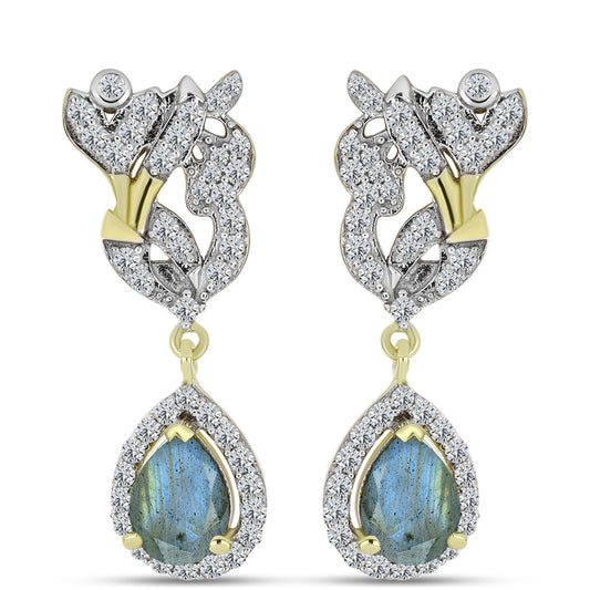 Cercei din Argint 925 Placat cu Aur ( 4.62 grame ) cu Labradorit și Topaz Alb 3.45 Carate
