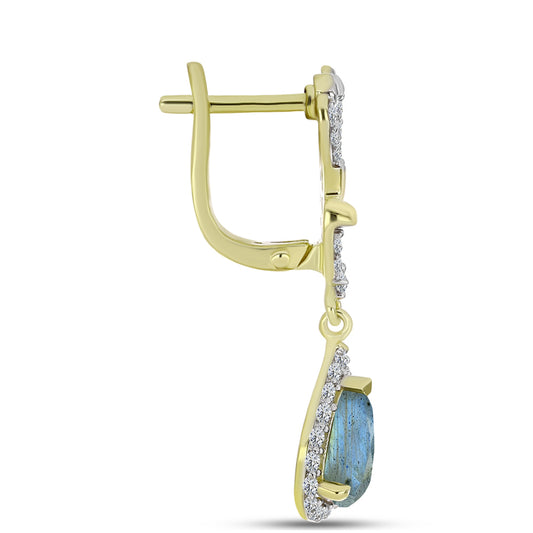 Cercei din Argint 925 Placat cu Aur ( 4.62 grame ) cu Labradorit și Topaz Alb 3.45 Carate