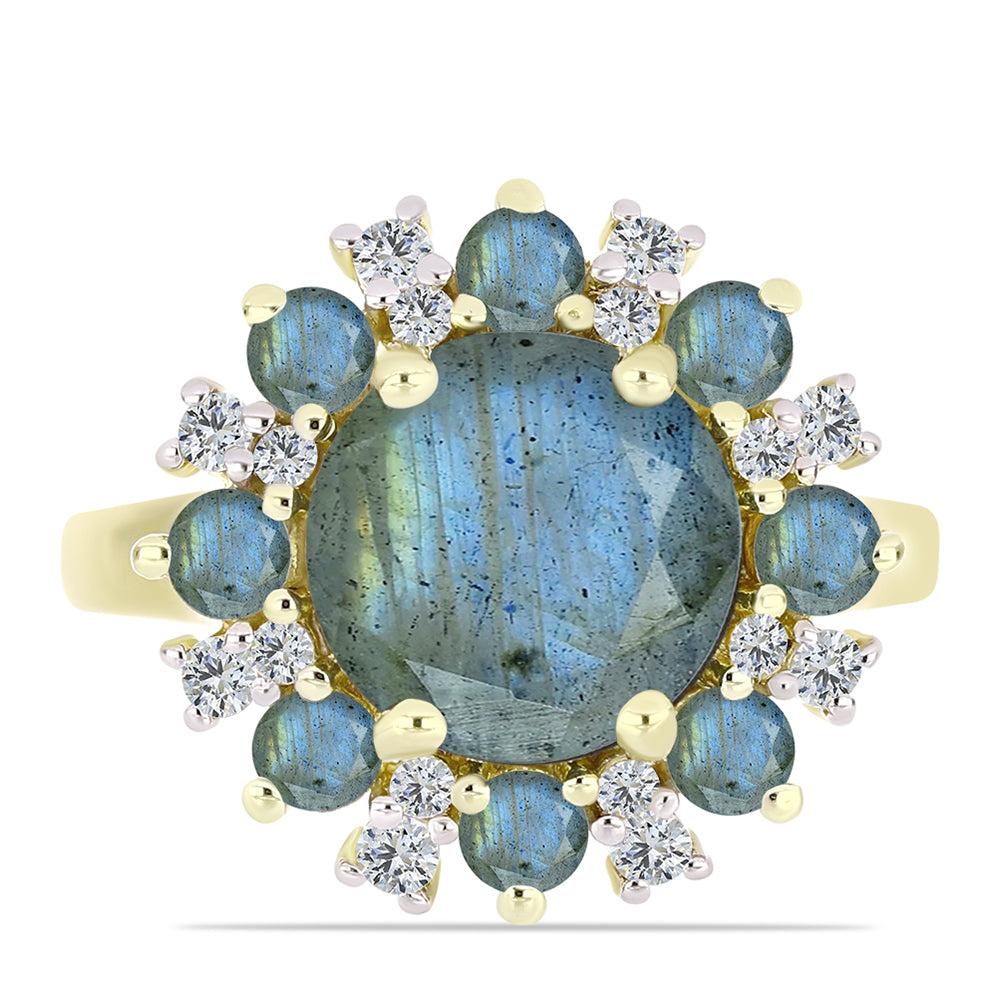 Inel din Argint 925 Placat cu Aur ( 4.03 grame ) cu Labradorit și Topaz Alb 4.72 Carate 1 