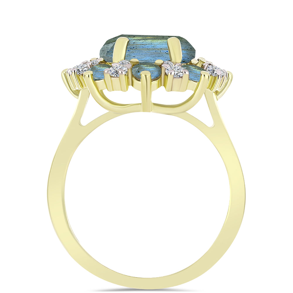 Inel din Argint 925 Placat cu Aur ( 4.03 grame ) cu Labradorit și Topaz Alb 4.72 Carate 2 