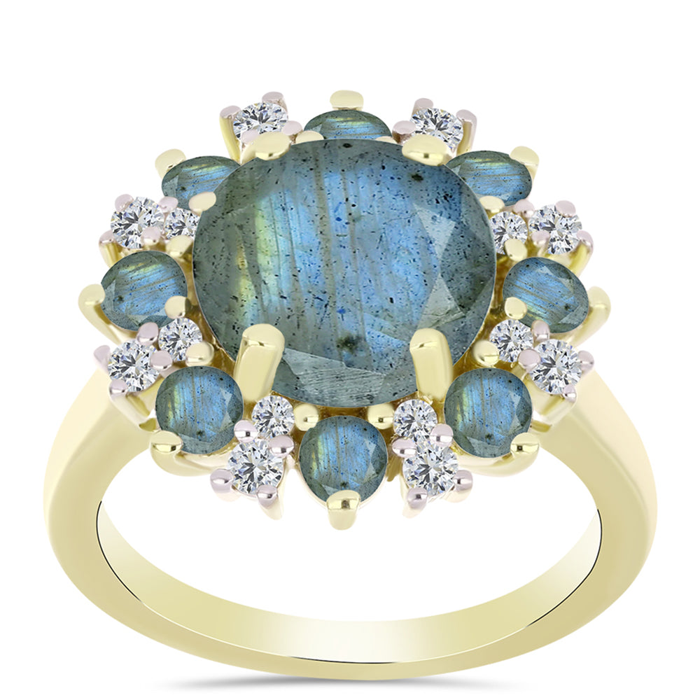 Inel din Argint 925 Placat cu Aur ( 4.03 grame ) cu Labradorit și Topaz Alb 4.72 Carate 3 