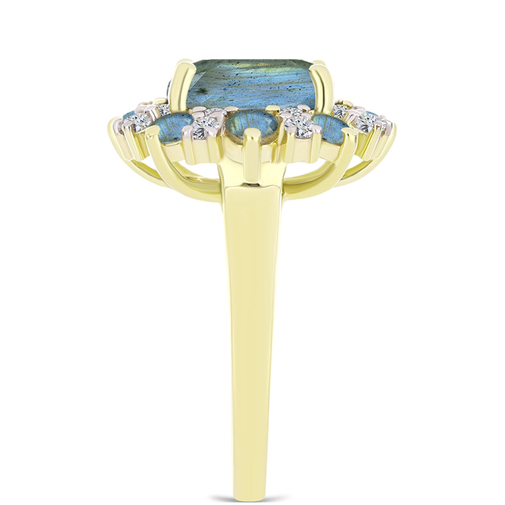 Inel din Argint 925 Placat cu Aur ( 4.03 grame ) cu Labradorit și Topaz Alb 4.72 Carate 4 