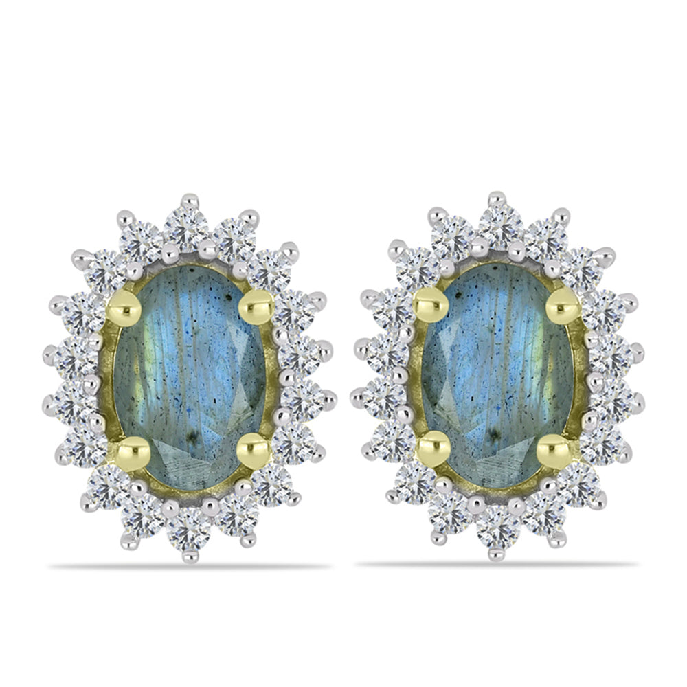 Cercei din Argint 925 Placat cu Aur ( 2 grame ) cu Labradorit și Topaz Alb 1.17 Carate