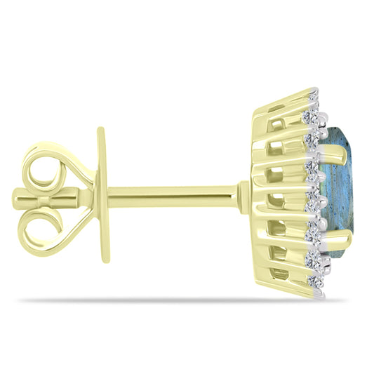 Cercei din Argint 925 Placat cu Aur ( 2 grame ) cu Labradorit și Topaz Alb 1.17 Carate