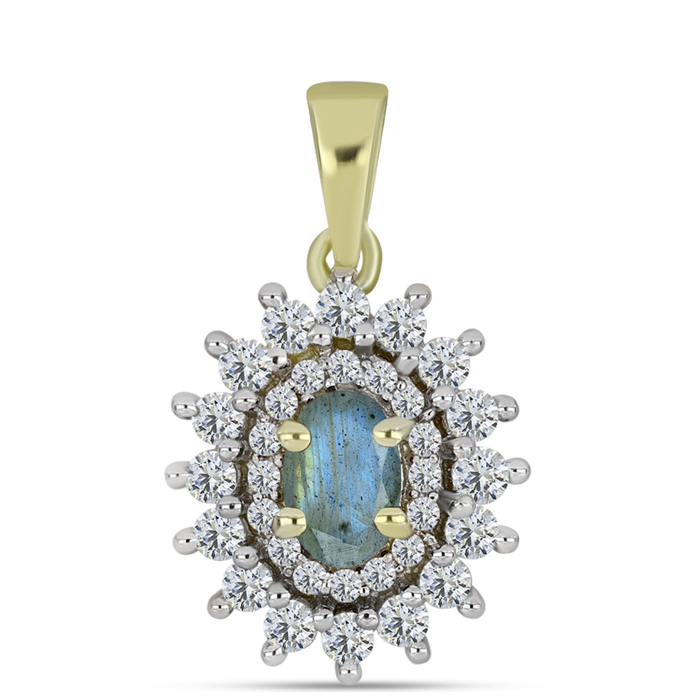 Pandantiv din Argint 925 Placat cu Aur ( 1.31 grame ) cu Labradorit și Topaz Alb 1.03 Carate