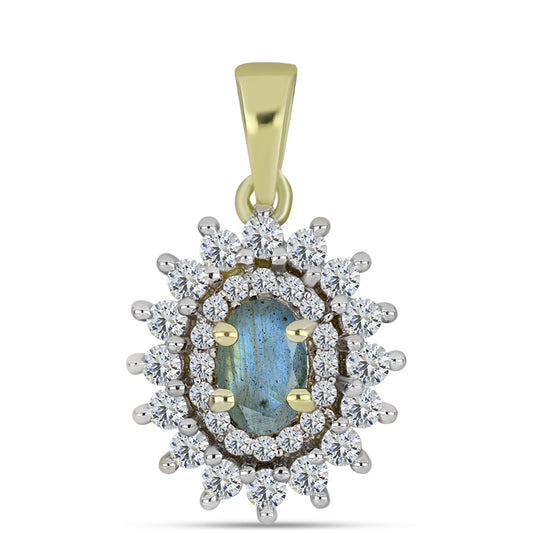 Pandantiv din Argint 925 Placat cu Aur ( 1.31 grame ) cu Labradorit și Topaz Alb 1.03 Carate