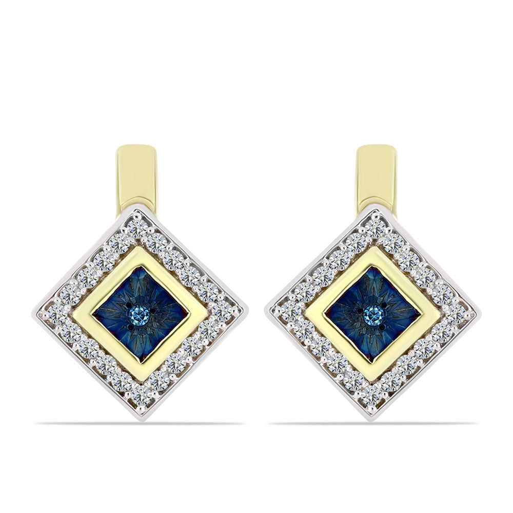Cercei din Argint 925 Placat cu Aur ( 3.93 grame ) cu Diamant Albastru și Topaz Alb 0.29 Carate 1 